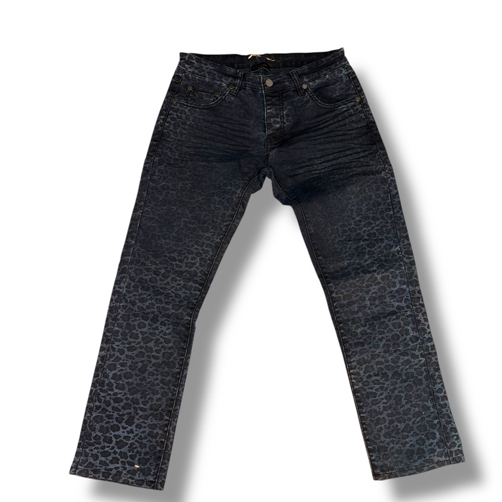 Saint Laurent Paris blue and black leopard print jeans